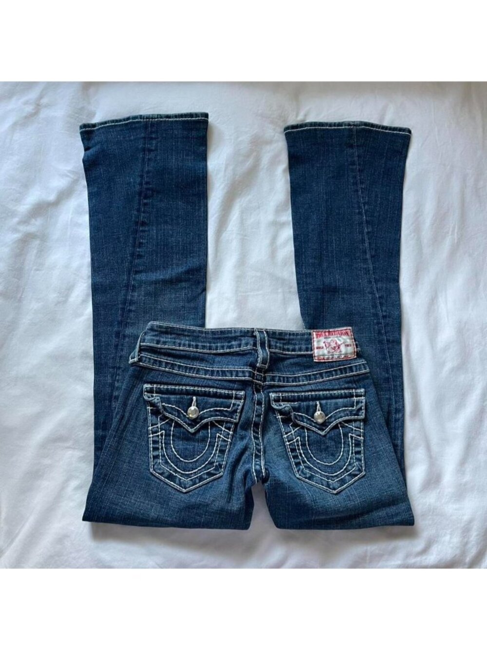 Vintage True Religion super low rise flare jeans with bling details